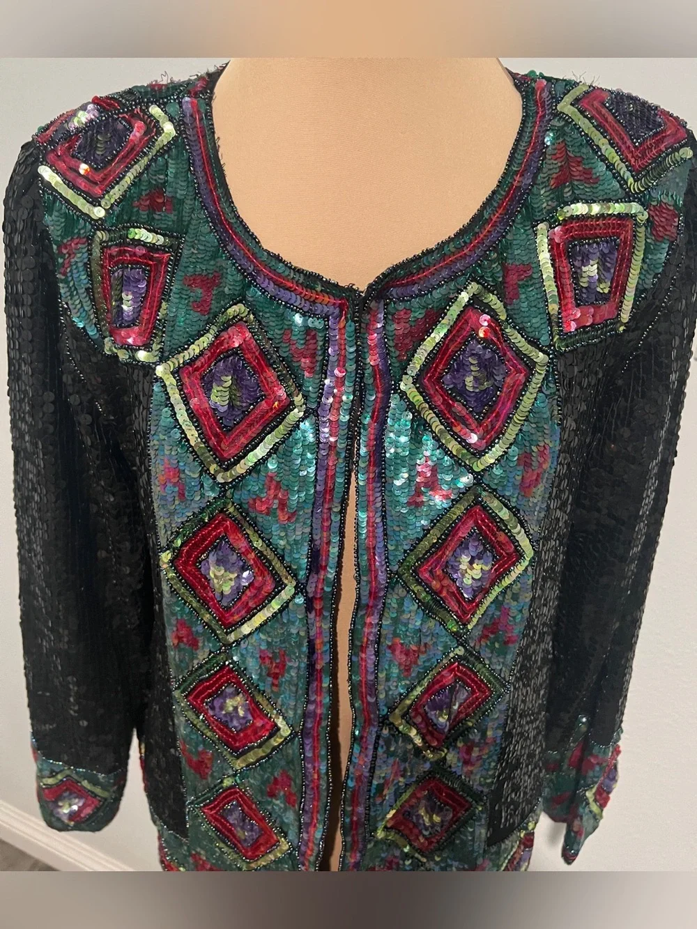 Vintage Sequins Beaded Silk Blazer Suit Jacket